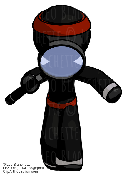 Black Ninja Warrior Man Looking Down Through Magnifying Glass #6138