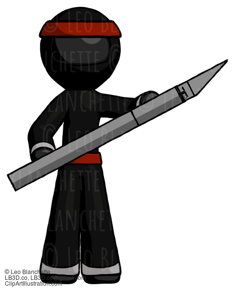 Black Ninja Warrior Man Holding Large Scalpel #6144