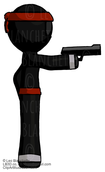 Black Ninja Warrior Man Firing A Handgun #6145