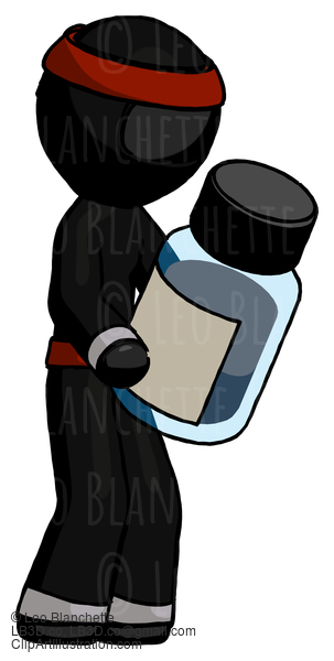 Black Ninja Warrior Man Holding Glass Medicine Bottle #6148