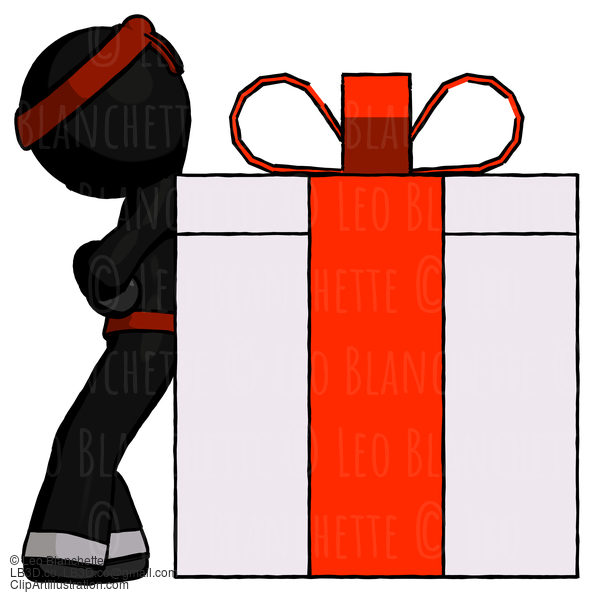 Black Ninja Warrior Man Gift Concept - Leaning Against Large Present #6150