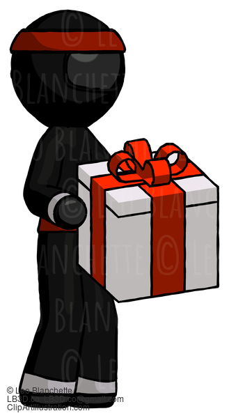 Black Ninja Warrior Man Giving A Present #6152