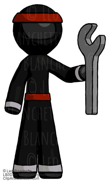 Black Ninja Warrior Man Holding Wrench Ready To Repair Or Work #6155