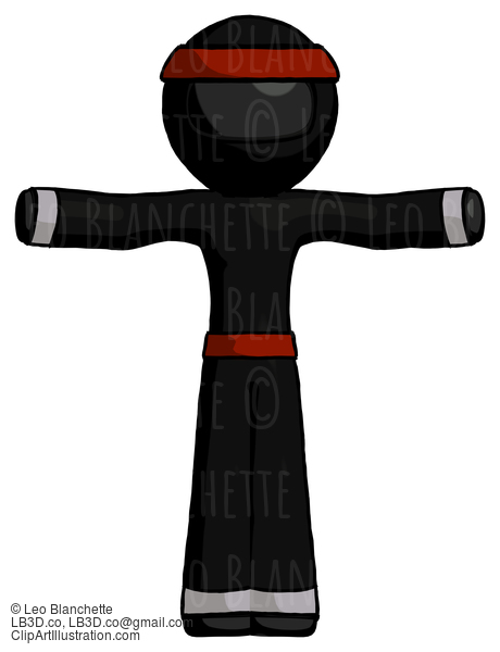 Black Ninja Warrior Man T-Pose Arms Up Standing #6156