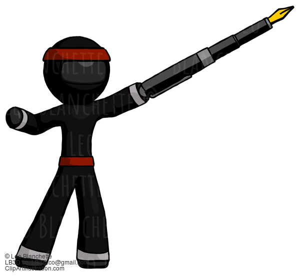 Black Ninja Warrior Man Pen Is Mightier Than The Sword Calligraphy Pose #6160