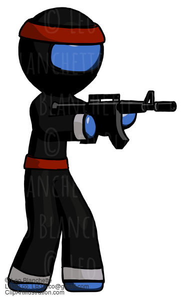 Blue Ninja Warrior Man Shooting Automatic Assault Weapon #6772