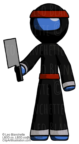 Blue Ninja Warrior Man Holding Meat Cleaver #6782