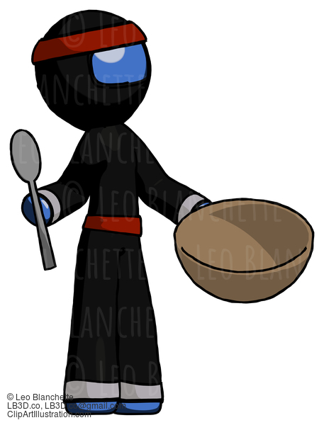 Blue Ninja Warrior Man With Empty Bowl And Spoon Ready To Make Something #6786