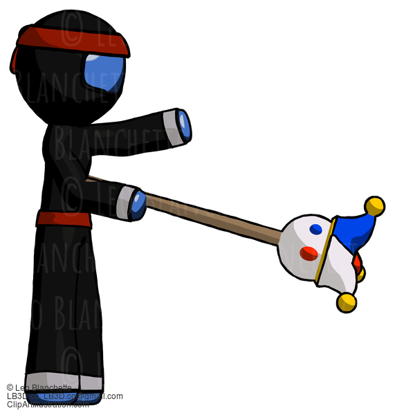 Blue Ninja Warrior Man Holding Jesterstaff - I Dub Thee Foolish Concept #6805