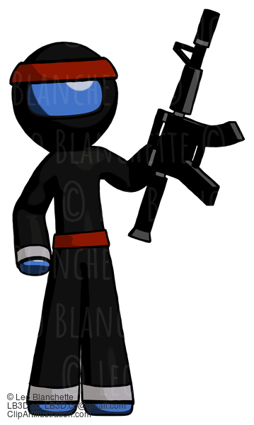 Blue Ninja Warrior Man Holding Automatic Gun #6811