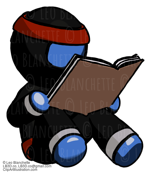 Blue Ninja Warrior Man Reading Book While Sitting Down #6817