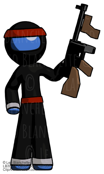 Blue Ninja Warrior Man Holding Tommygun #6827