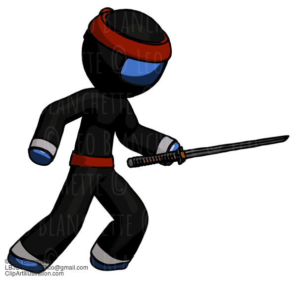 Blue Ninja Warrior Man Stabbing With Ninja Sword Katana #6833