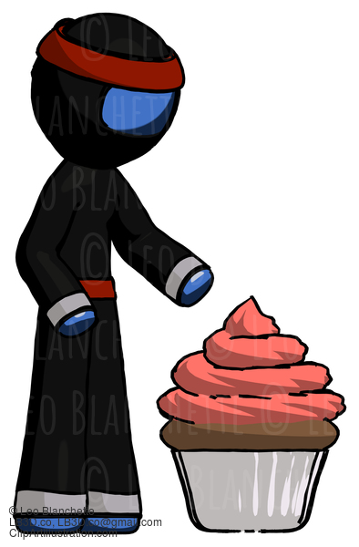 Blue Ninja Warrior Man With Giant Cupcake Dessert #6838