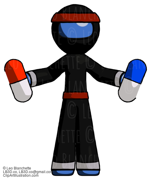 Blue Ninja Warrior Man Holding A Red Pill And Blue Pill #6843