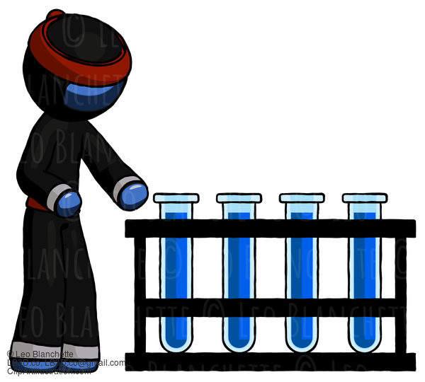 Blue Ninja Warrior Man Using Test Tubes Or Vials On Rack #6845