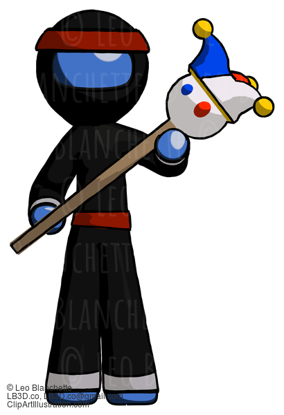 Blue Ninja Warrior Man Holding Jester Diagonally #6870