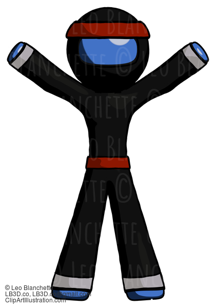 Blue Ninja Warrior Man Surprise Pose, Arms And Legs Out #6872