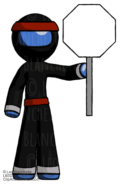 Blue Ninja Warrior Man Holding Stop Sign #6875