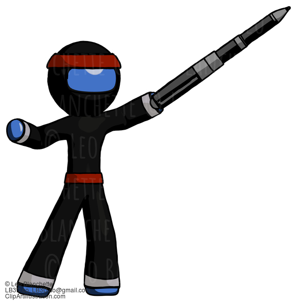 Blue Ninja Warrior Man Demonstrating That Indeed The Pen Is Mightier #6877