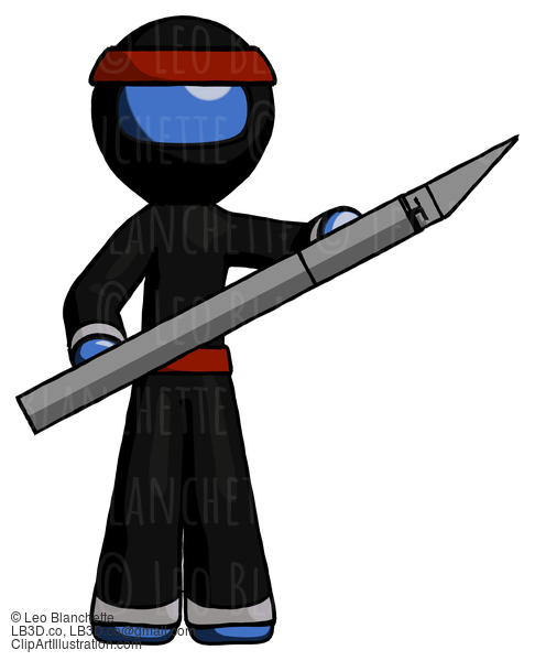 Blue Ninja Warrior Man Holding Large Scalpel #6887