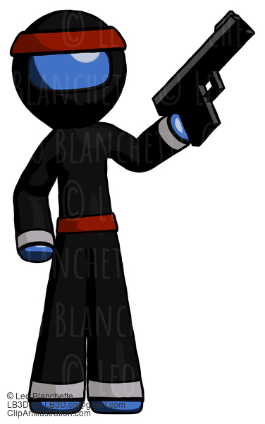 Blue Ninja Warrior Man Holding Handgun #6890