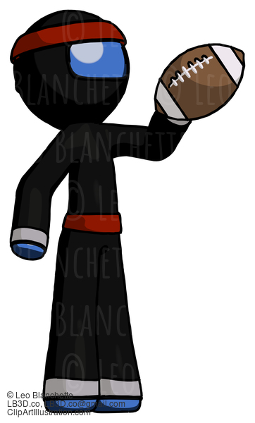 Blue Ninja Warrior Man Holding Football Up #6894