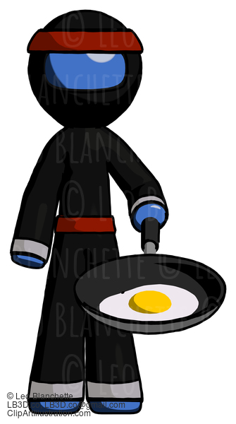 Blue Ninja Warrior Man Frying Egg In Pan Or Wok #6900