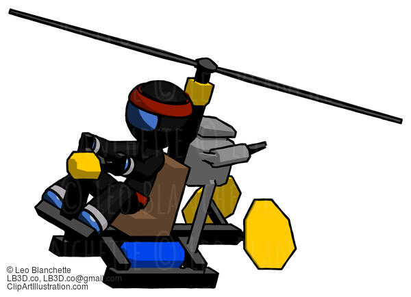 Blue Ninja Warrior Man Flying In Gyrocopter Front Side Angle Top View #6901