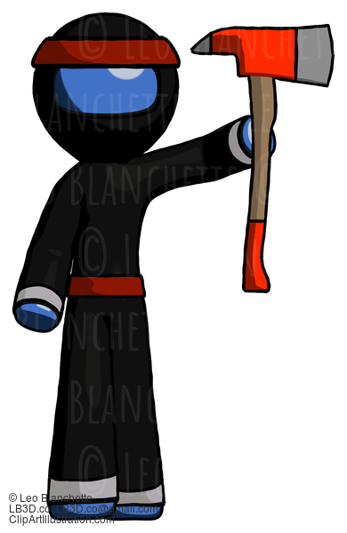 Blue Ninja Warrior Man Holding Up Red Firefighter’S Ax #6905