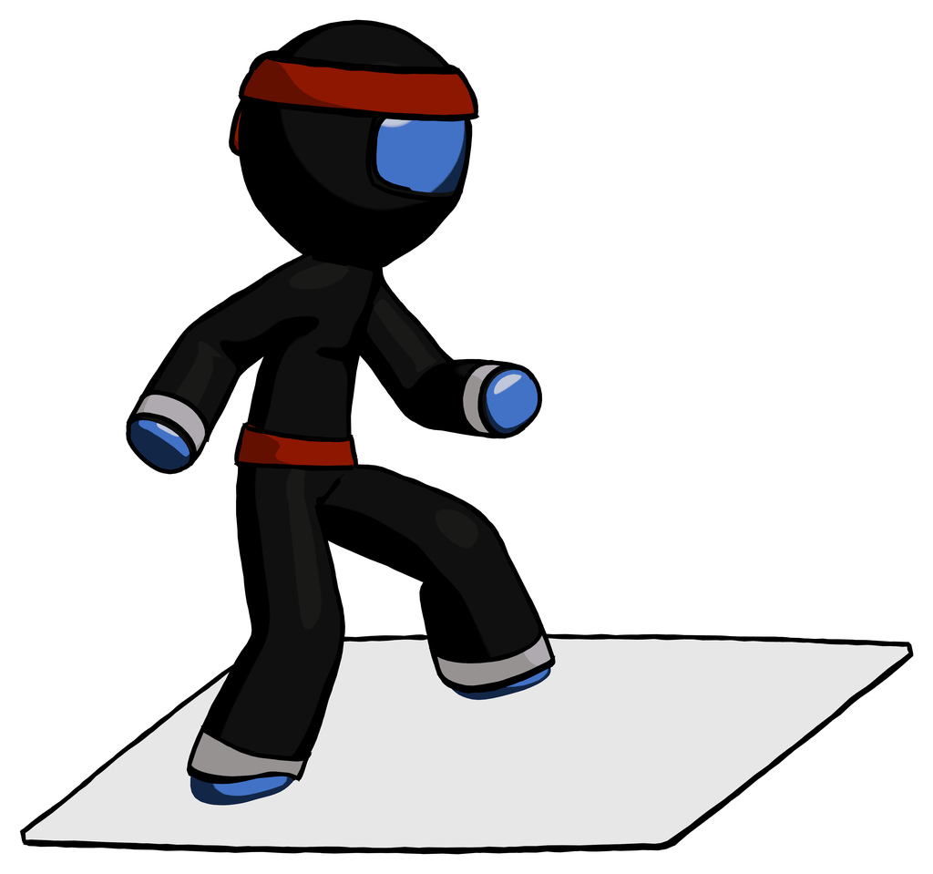 Blue Ninja Warrior Man on postage envelope surfing