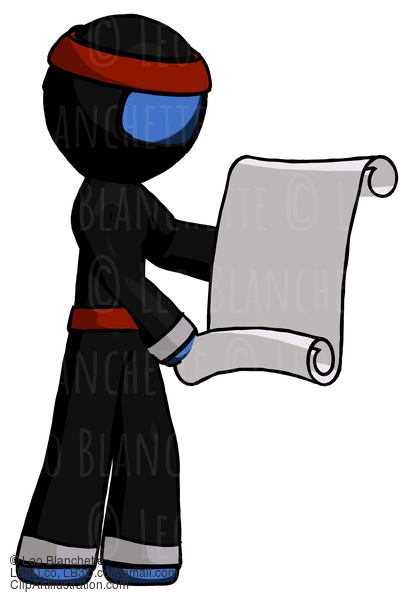 Blue Ninja Warrior Man Holding Blueprints Or Scroll #6922