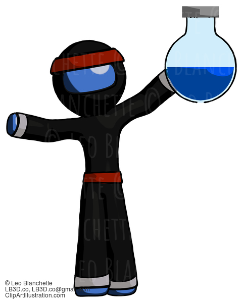 Blue Ninja Warrior Man Holding Large Round Flask Or Beaker #6929