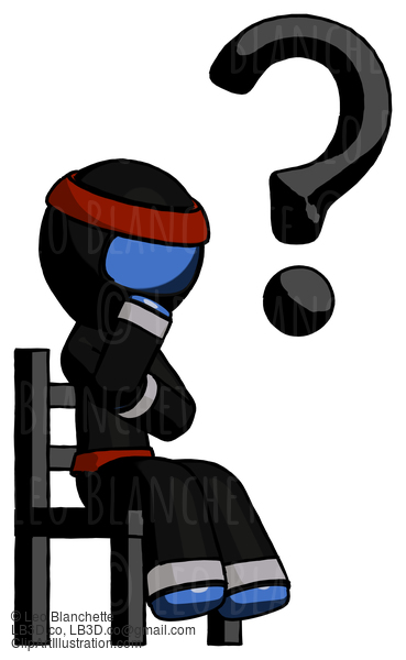 Blue Ninja Warrior Man Question Mark Concept, Sitting On Chair Thinking #6939