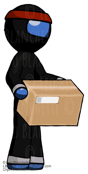 Blue Ninja Warrior Man Holding Package To Send Or Recieve In Mail #6948