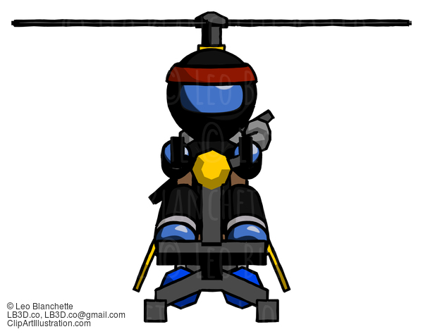 Blue Ninja Warrior Man Flying In Gyrocopter Front View #6950