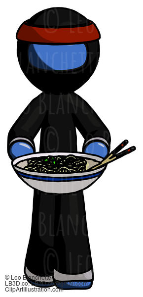 Blue Ninja Warrior Man Serving Or Presenting Noodles #6951