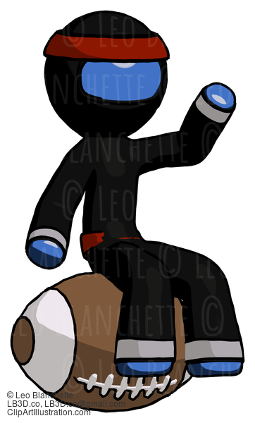 Blue Ninja Warrior Man Sitting On Giant Football #6953