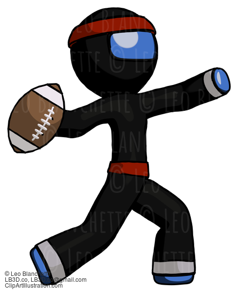 Blue Ninja Warrior Man Throwing Football #6956