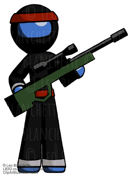 Blue Ninja Warrior Man Holding Sniper Rifle Gun #6964