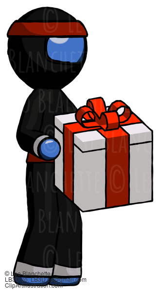 Blue Ninja Warrior Man Giving A Present #6966