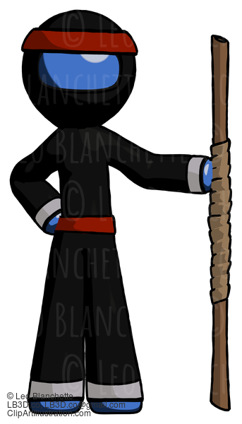 Blue Ninja Warrior Man Holding Staff Or Bo Staff #6971