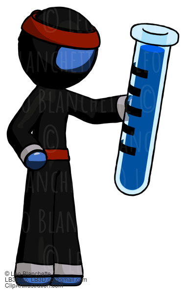 Blue Ninja Warrior Man Holding Large Test Tube #6975