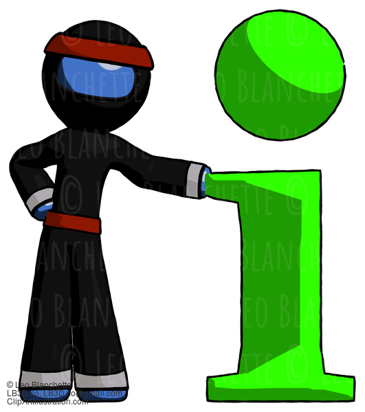 Blue Ninja Warrior Man With Info Symbol Leaning Up Against It #6979