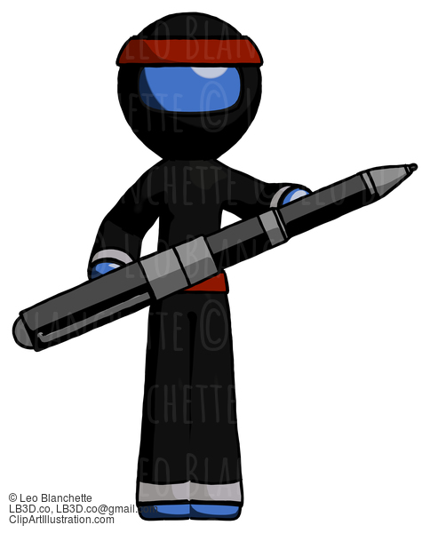 Blue Ninja Warrior Man Posing Confidently With Giant Pen #6981