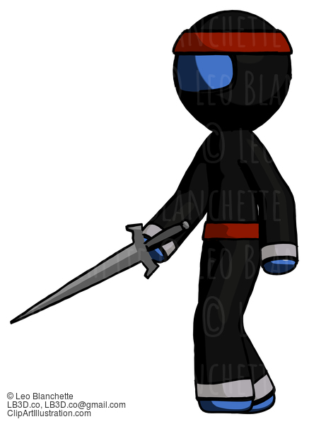 Blue Ninja Warrior Man With Sword Walking Confidently #6987