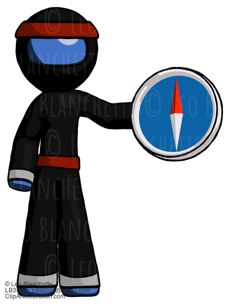 Blue Ninja Warrior Man Holding A Large Compass #6989