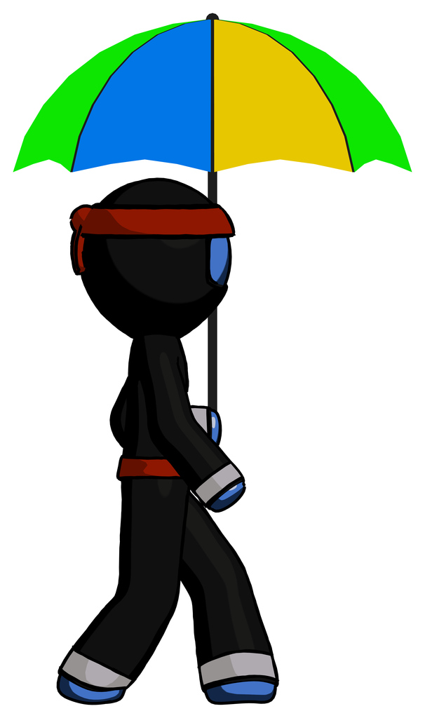 Blue Ninja Warrior Man Walking With Colored Umbrella