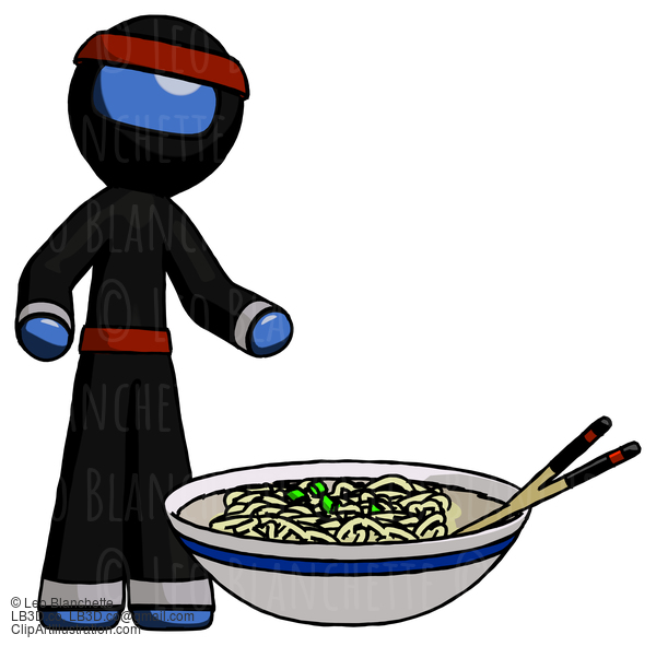 Blue Ninja Warrior Man And Noodle Bowl, Giant Soup Restaraunt Concept #6991