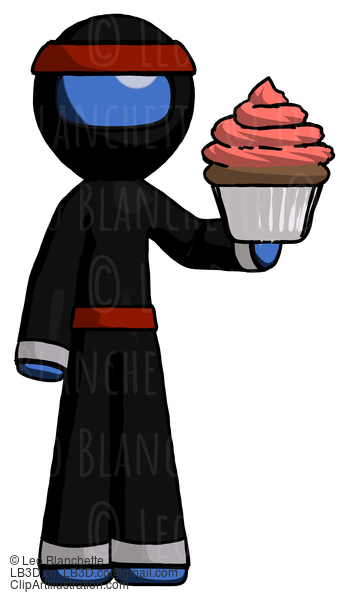 Blue Ninja Warrior Man Presenting Pink Cupcake To Viewer #6997